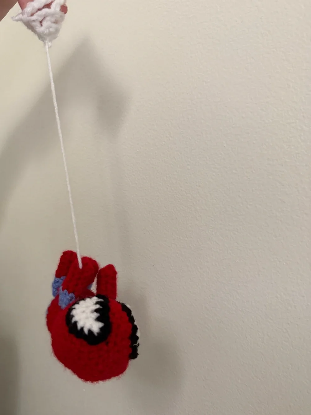 Handmade Red Crochet Stuffed Toy with Blue Accents - Kids Plush